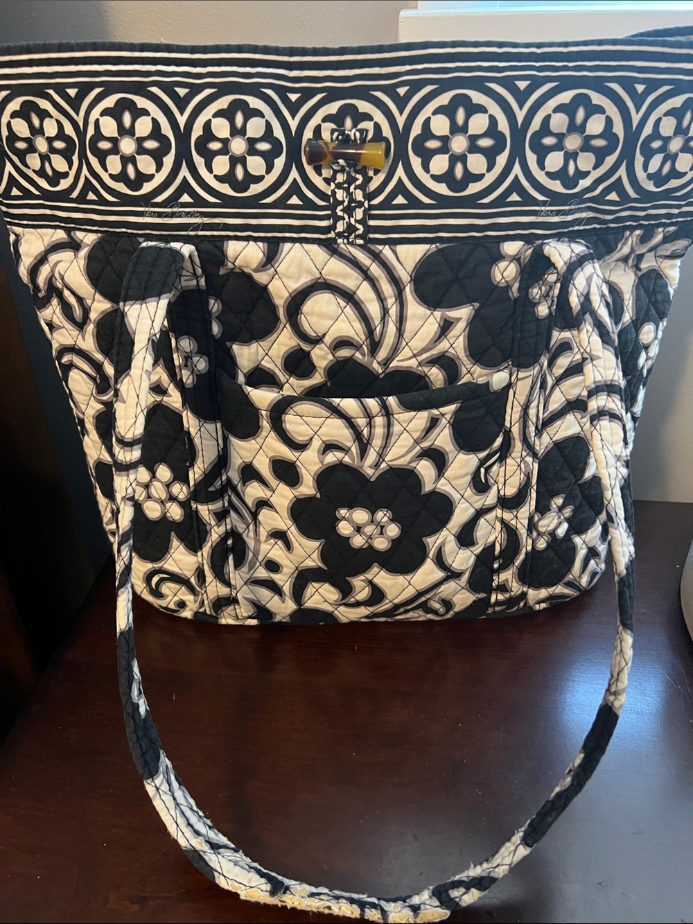 Vera Bradley Black and White Quilted Floral Tote Bag